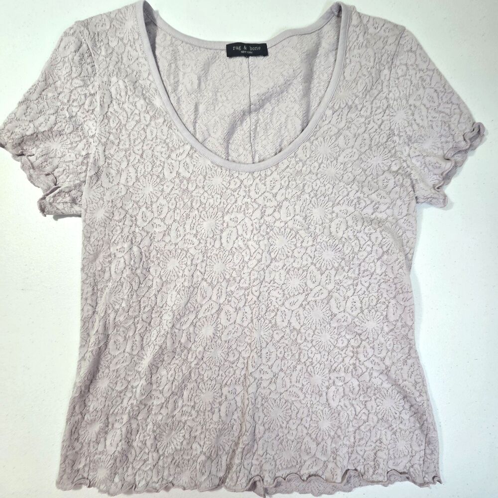 Rag & Bone Women's Lilac Gemma Floral Jacquard Lace T-Shirt Top Size 0  Slim Fit